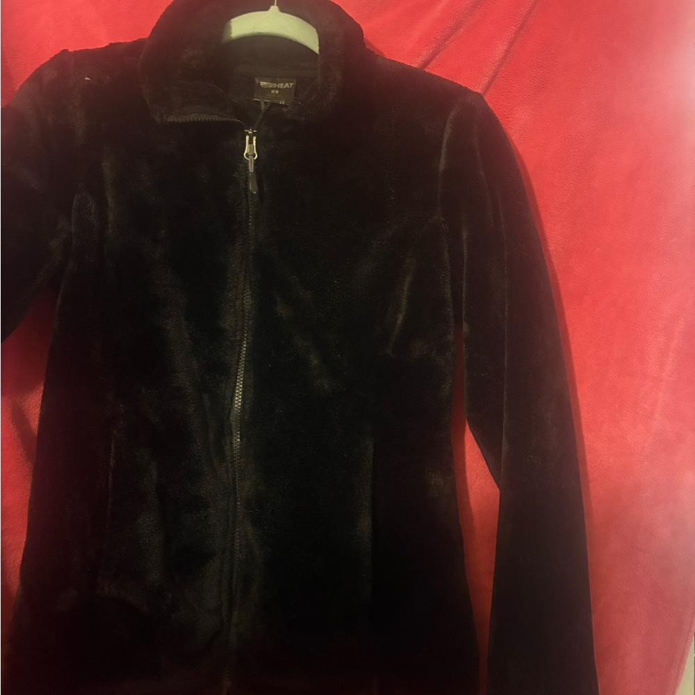 Black Faux Fur Zip-Up Jacket